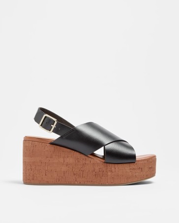 Womens Crossover Strap Chunky Wedge Heel Sandal