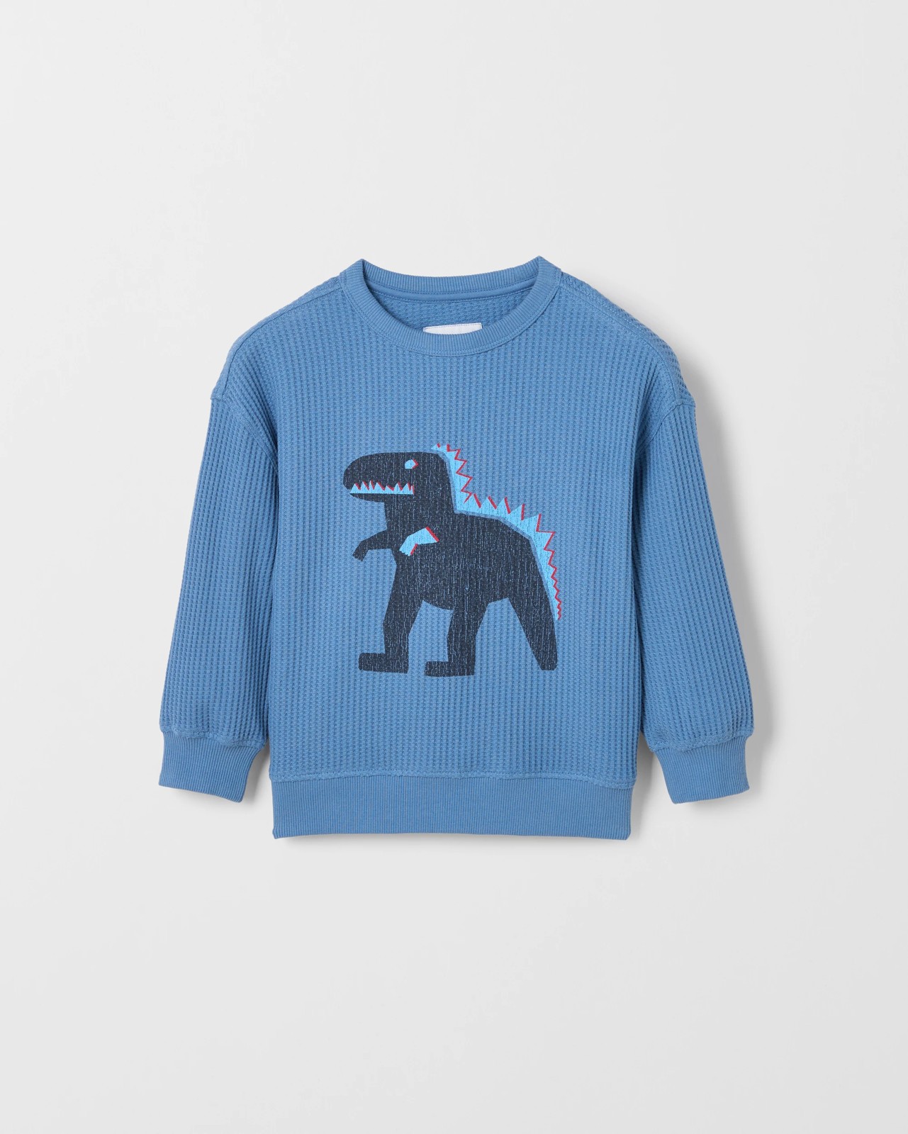 Australian Cotton Long Sleeve Oversized Waffle T-Shirt - Blue 4 of 5