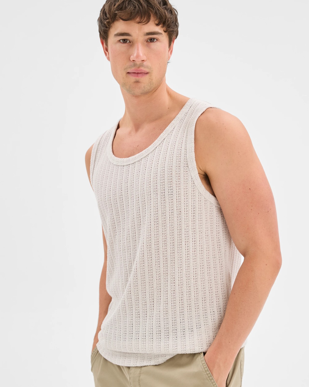 Commons Australian Cotton Blend Textured Tank Top - Washed White 4 of 6