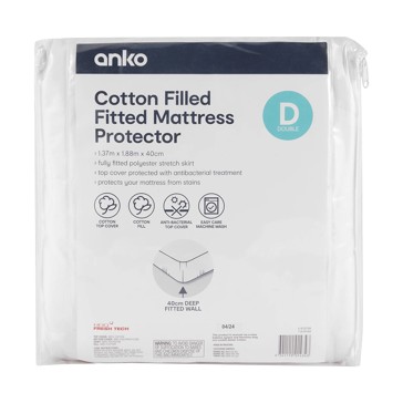 Cotton Filled Fitted Mattress Protector, Double Bed - Anko