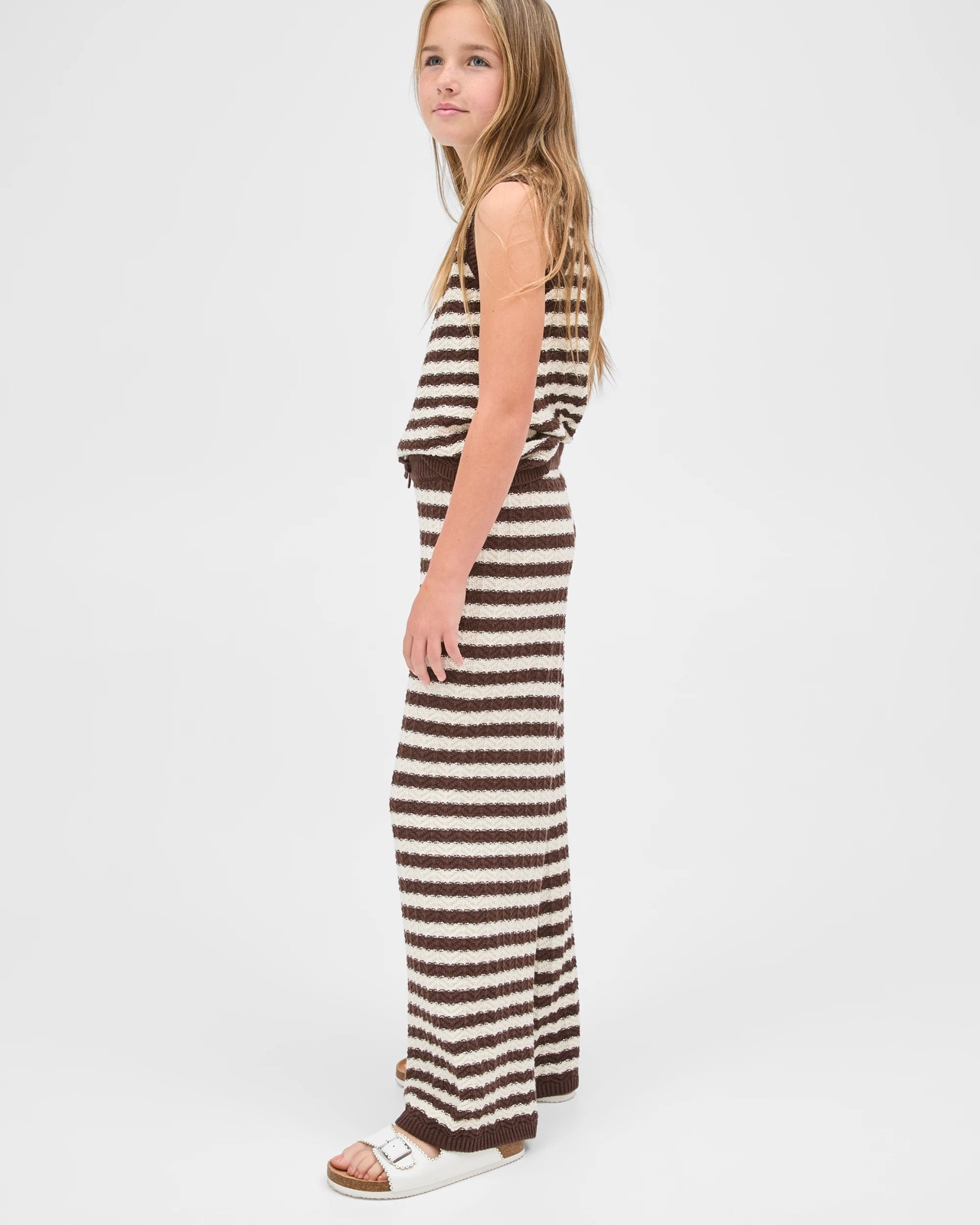 Australian Cotton Crochet Wide Leg Pants - Stripe Chocolate 3 of 6