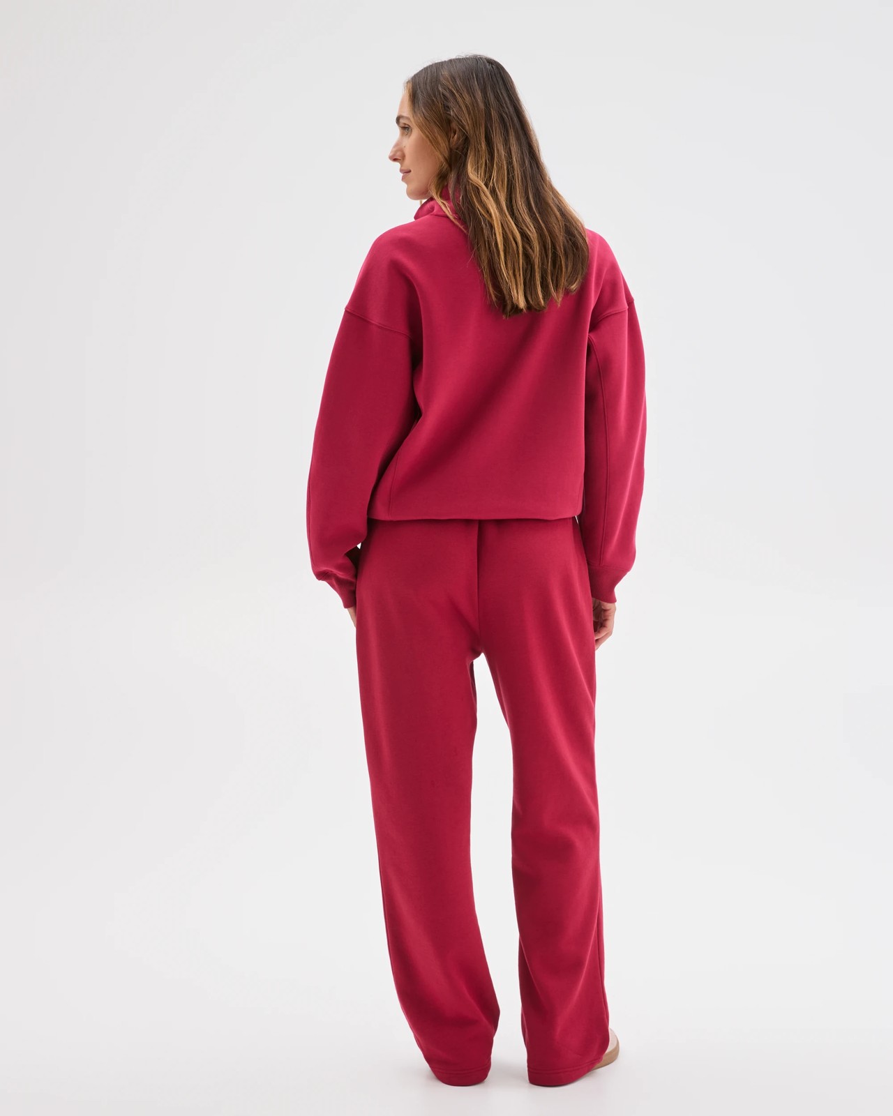 Australian Cotton Blend Straight Leg Fleece Trackpants - Dark Red 4 of 6