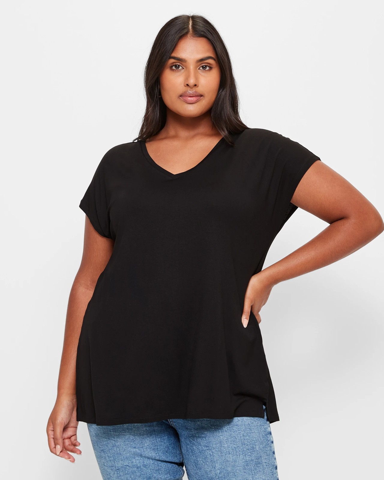 Plus Size V-Neck T-Shirt - Black | Target Australia