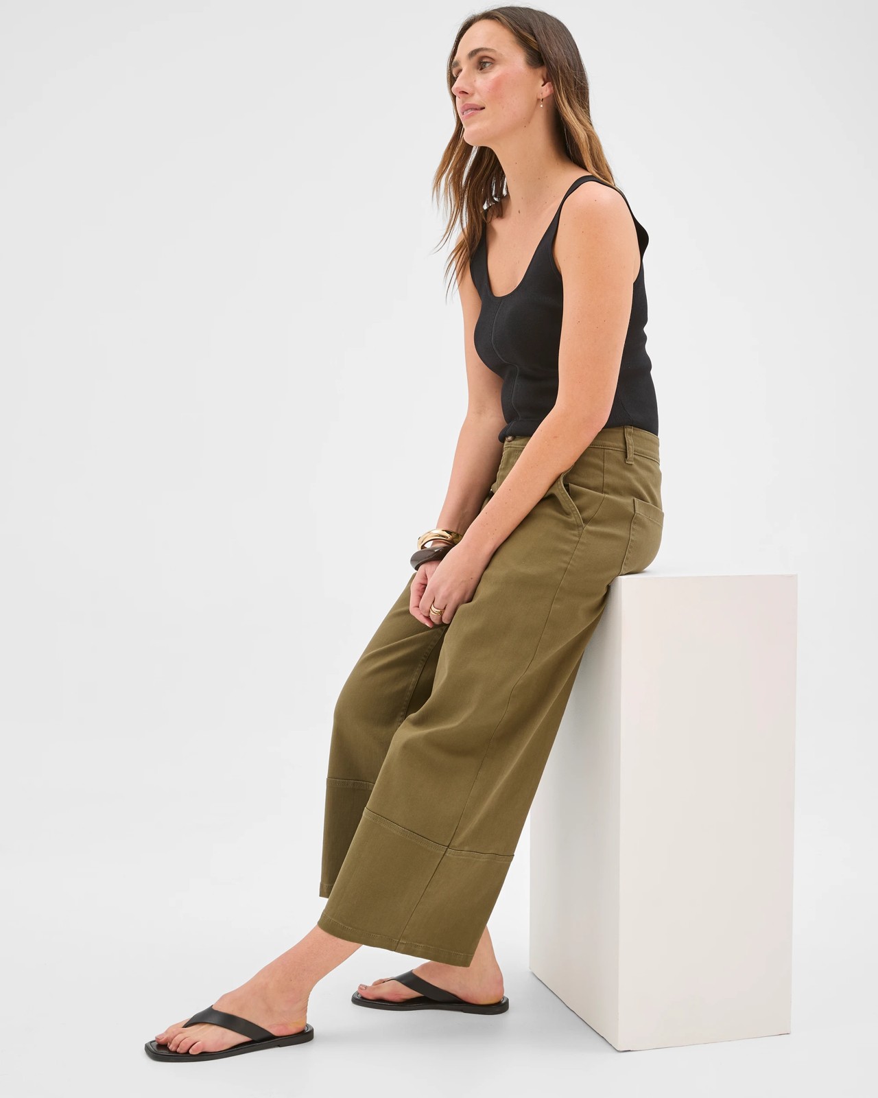 Australian Cotton Blend Stretch Twill Cropped Pants - Dusty Moss 3 of 5