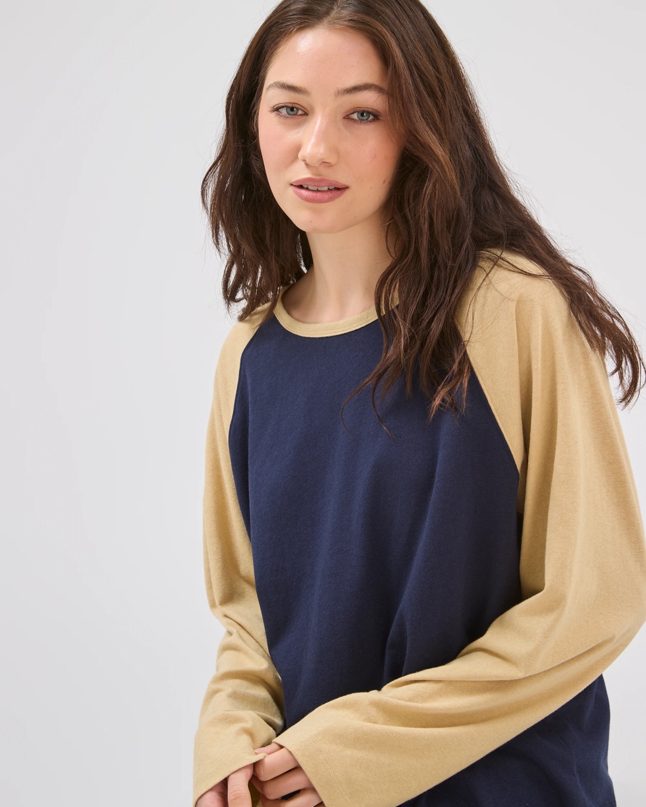 Lily Loves Australian Cotton Blend Raglan Long Sleeve T-Shirt - Navy Straw 2 of 6
