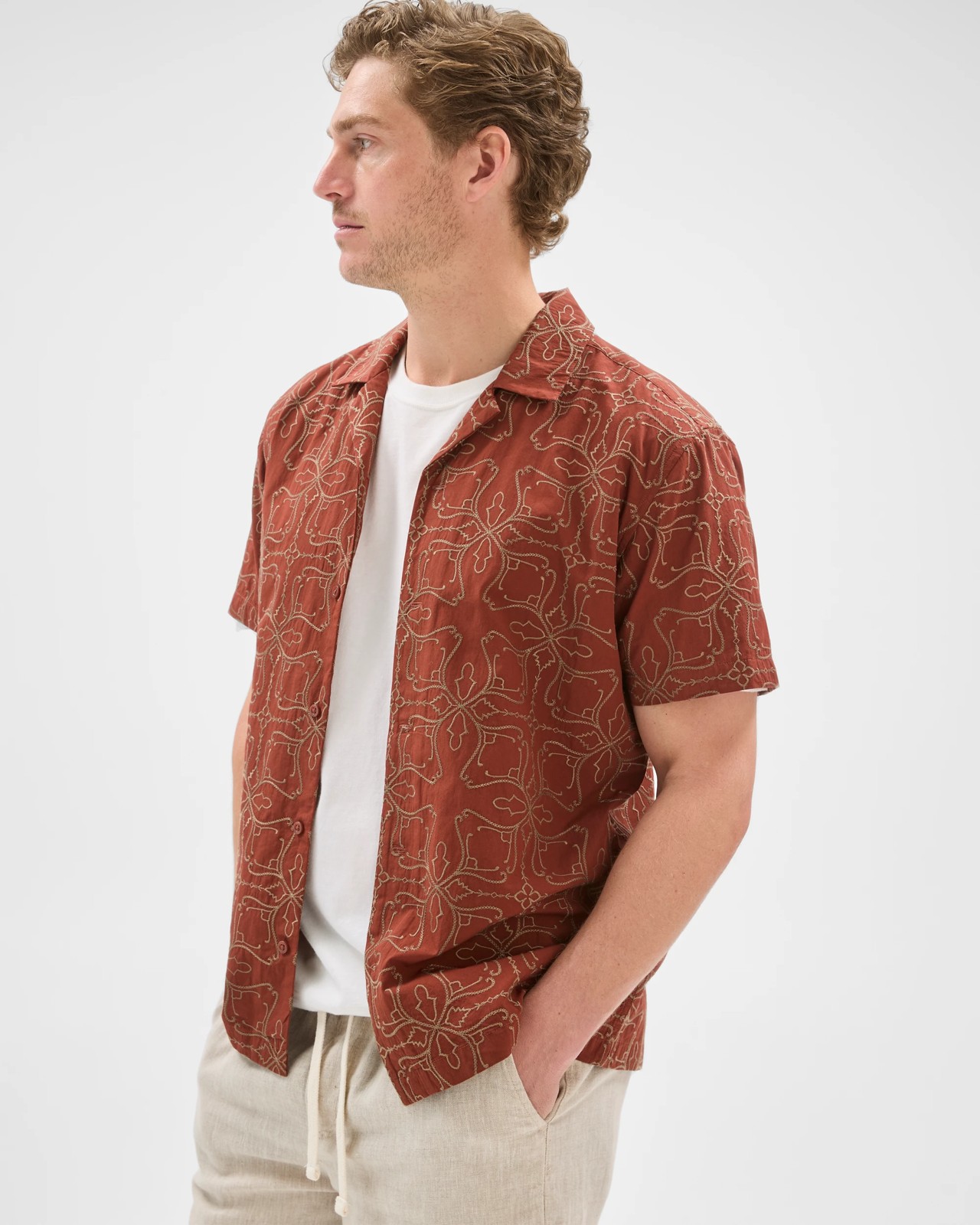 Short Sleeve Embroidered Shirt - Brown Stone 3 of 5