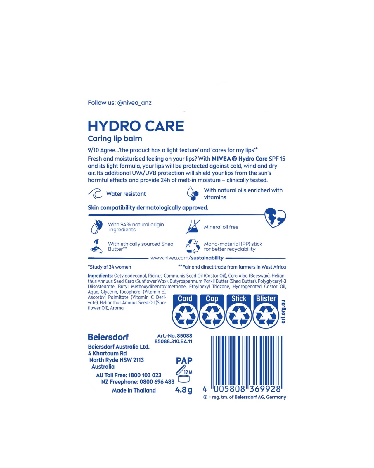 Nivea Hydro Care Lip Balm 2 of 6
