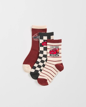 Licensed Disney Pixar Cars 3 Pack Younger Boys Crew Socks