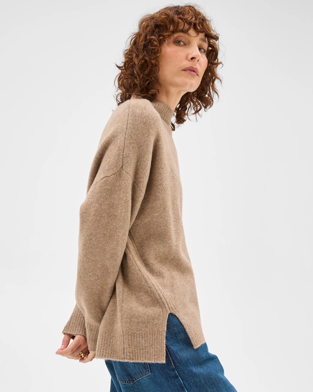 Super Soft Mock Neck Sweater - Dark Fawn Marle 5 of 5