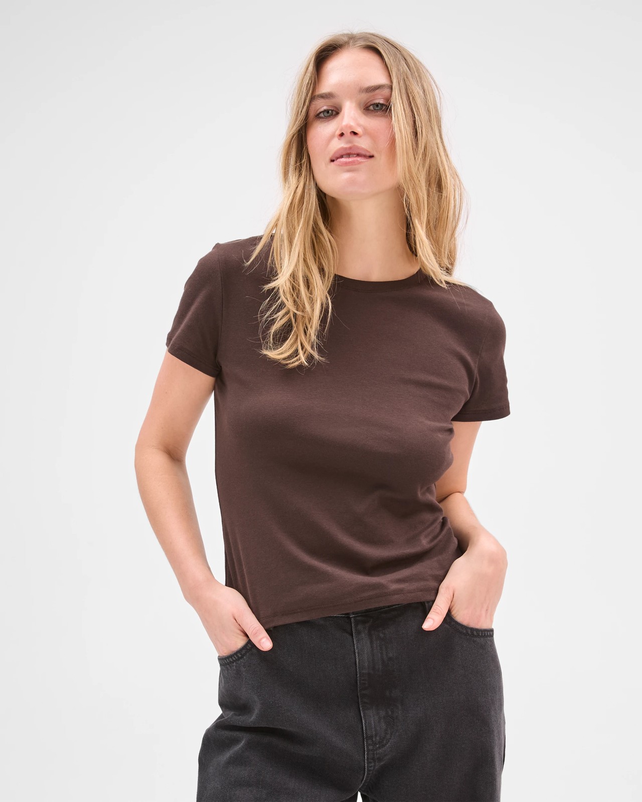 Lily Loves Australian Cotton Blend Semi Sheer Fitted T-Shirt - Truffle 4 of 5