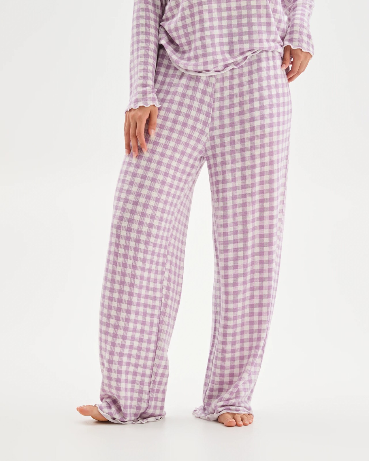 Cosy Slub Knit Sleep Pants - Purple gingham 2 of 6