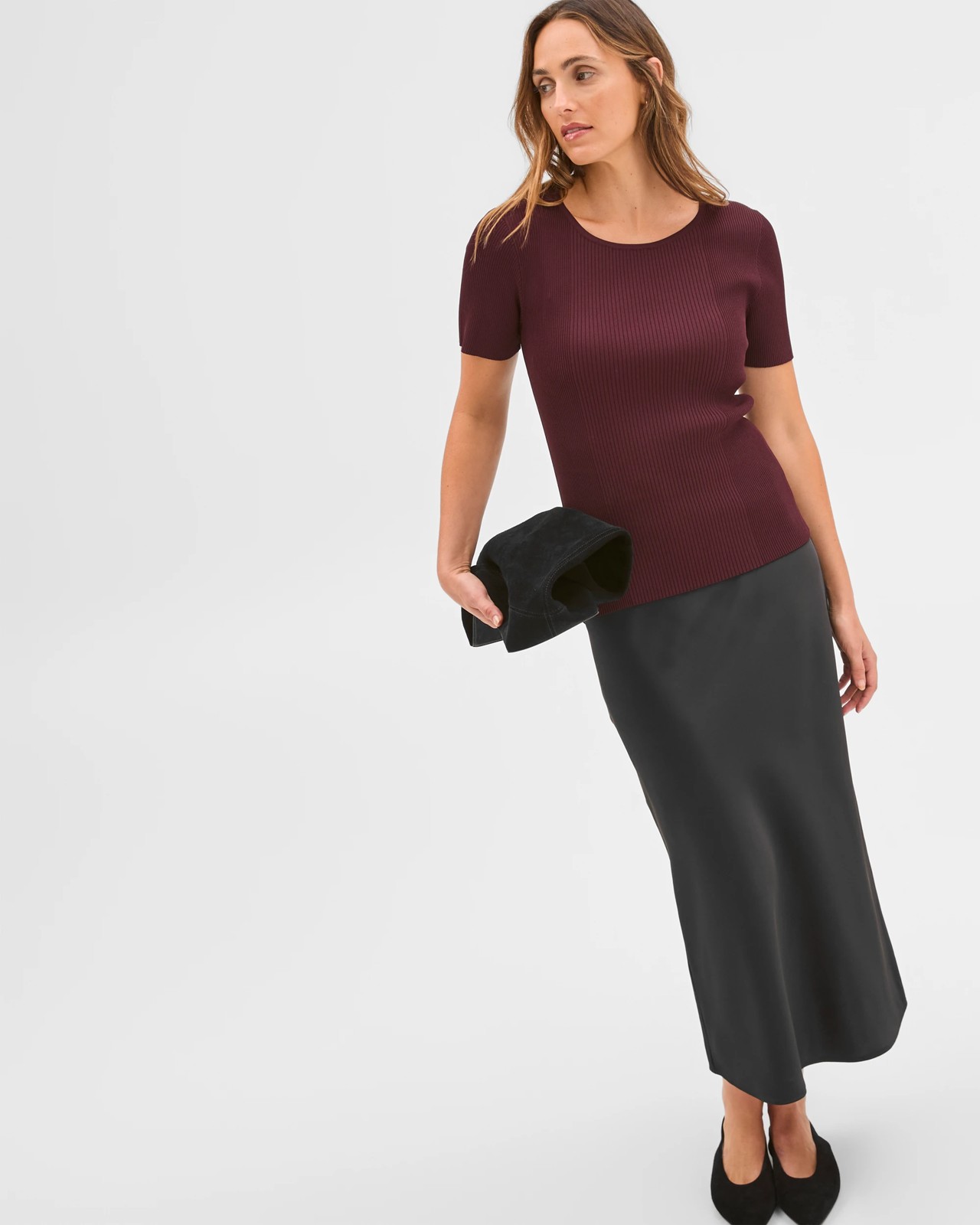 Preview Satin Bias Cut Midi Skirt - Black 2 of 6