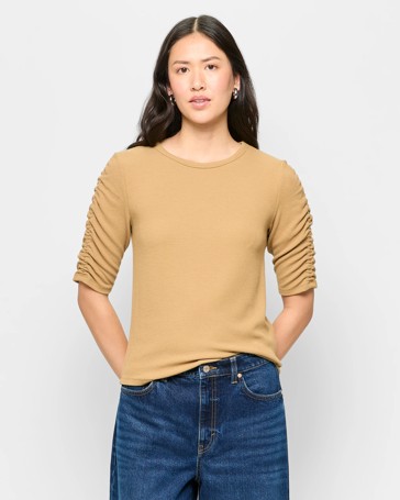 Ruched Sleeve Textured Top