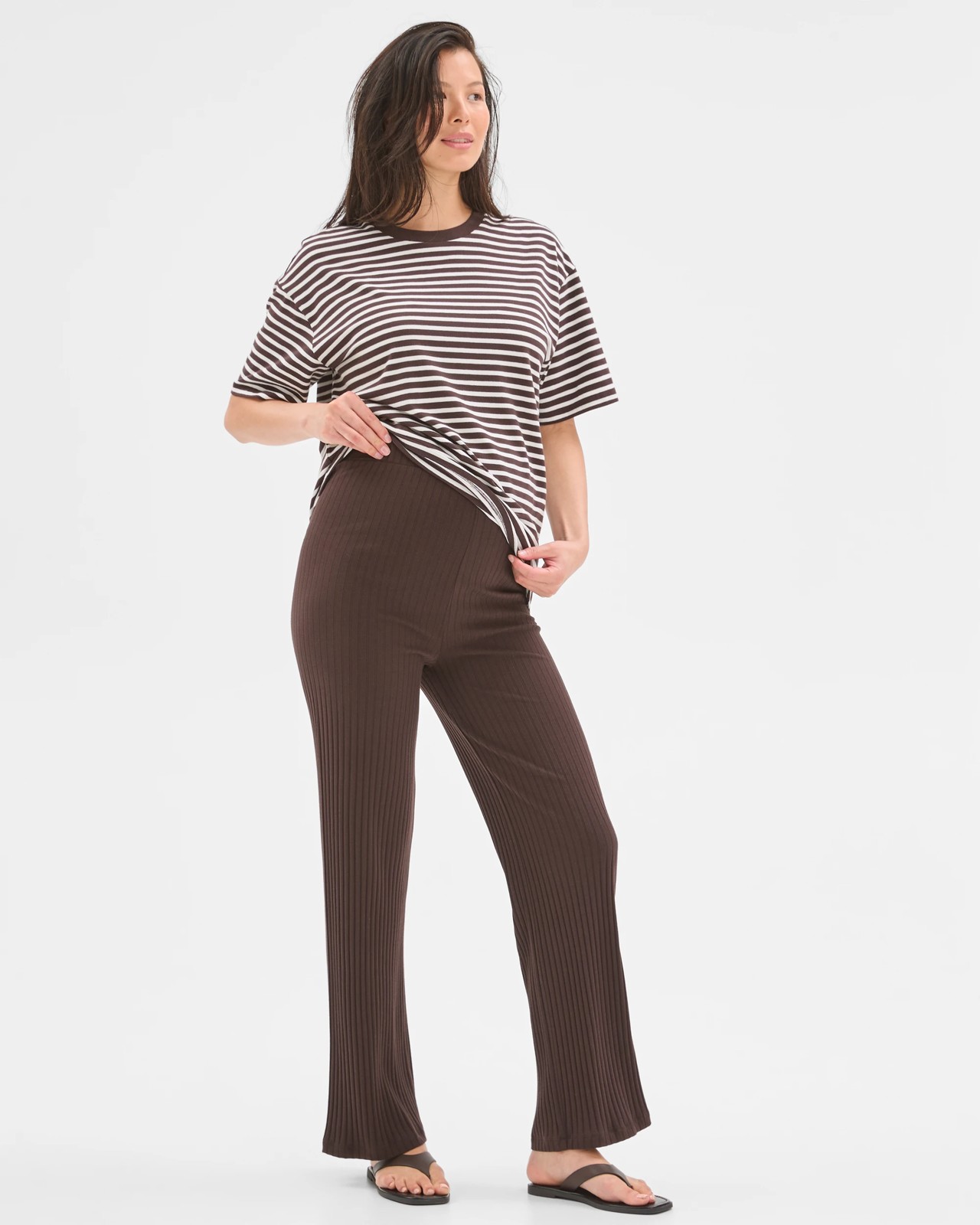 Maternity Over The Belly Rib Knit Lounge Pants - Brunette 2 of 5