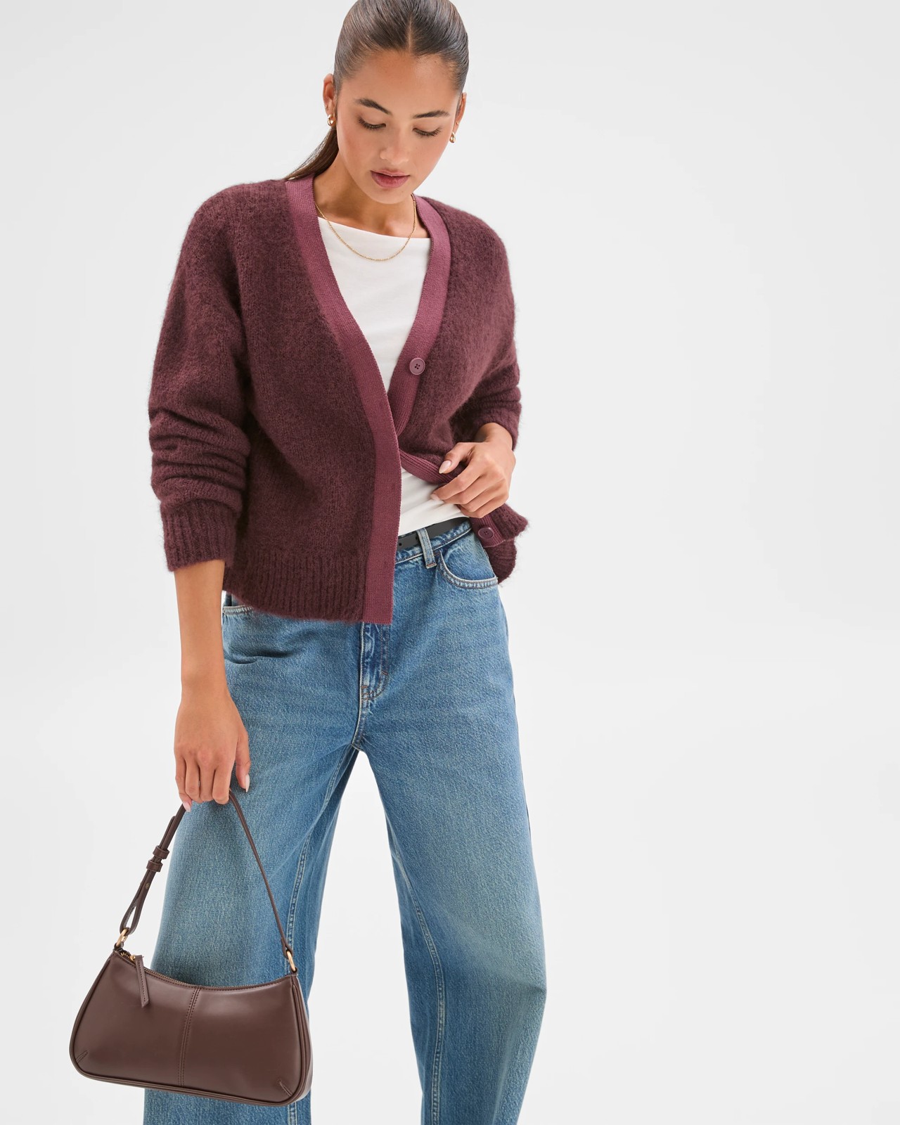 Lily Loves Contrast Bind Cardigan - Fudge 2 of 6