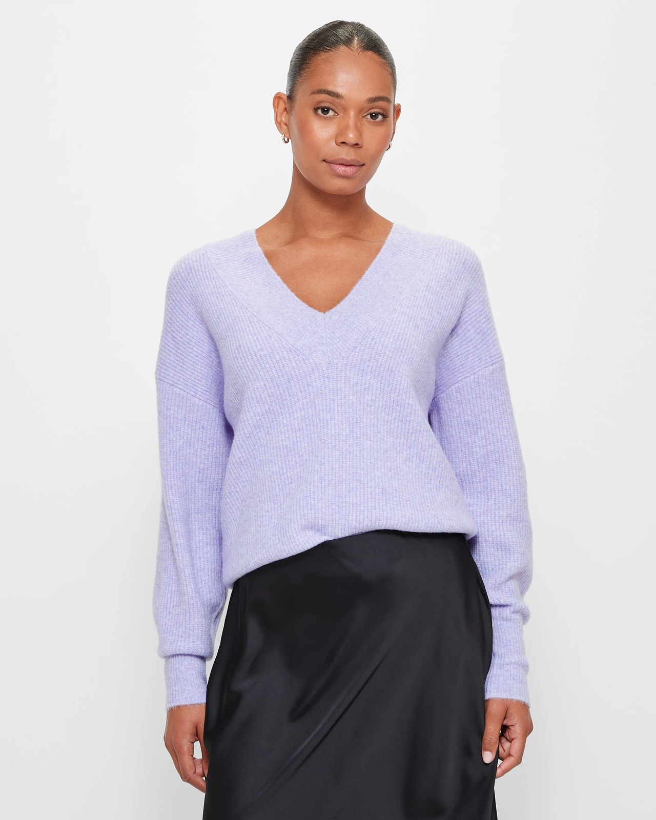 V by Very Puff Sleeve Pointelle Knitted Jumper - Lilac