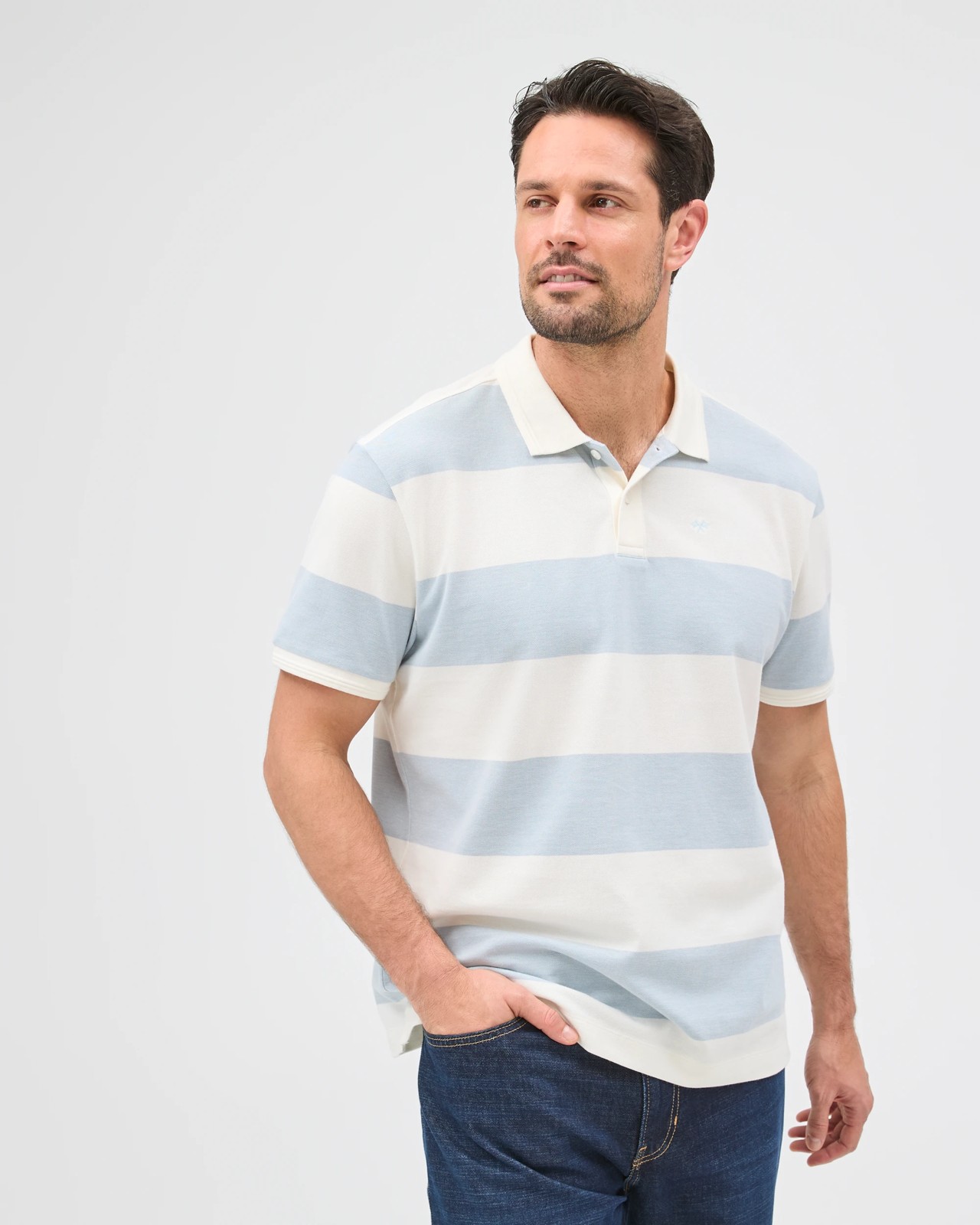 Australian Cotton Stripe Polo Top - Blue Fog Slate 4 of 6