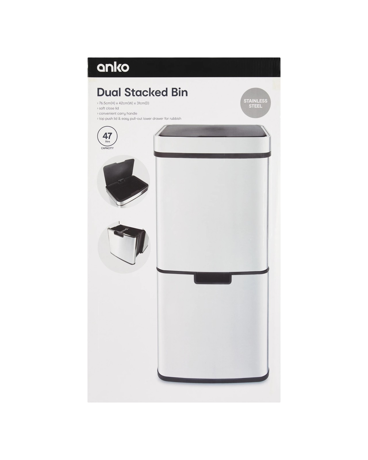 Anko 47L Dual Stacked Bin - Silver 5 of 5