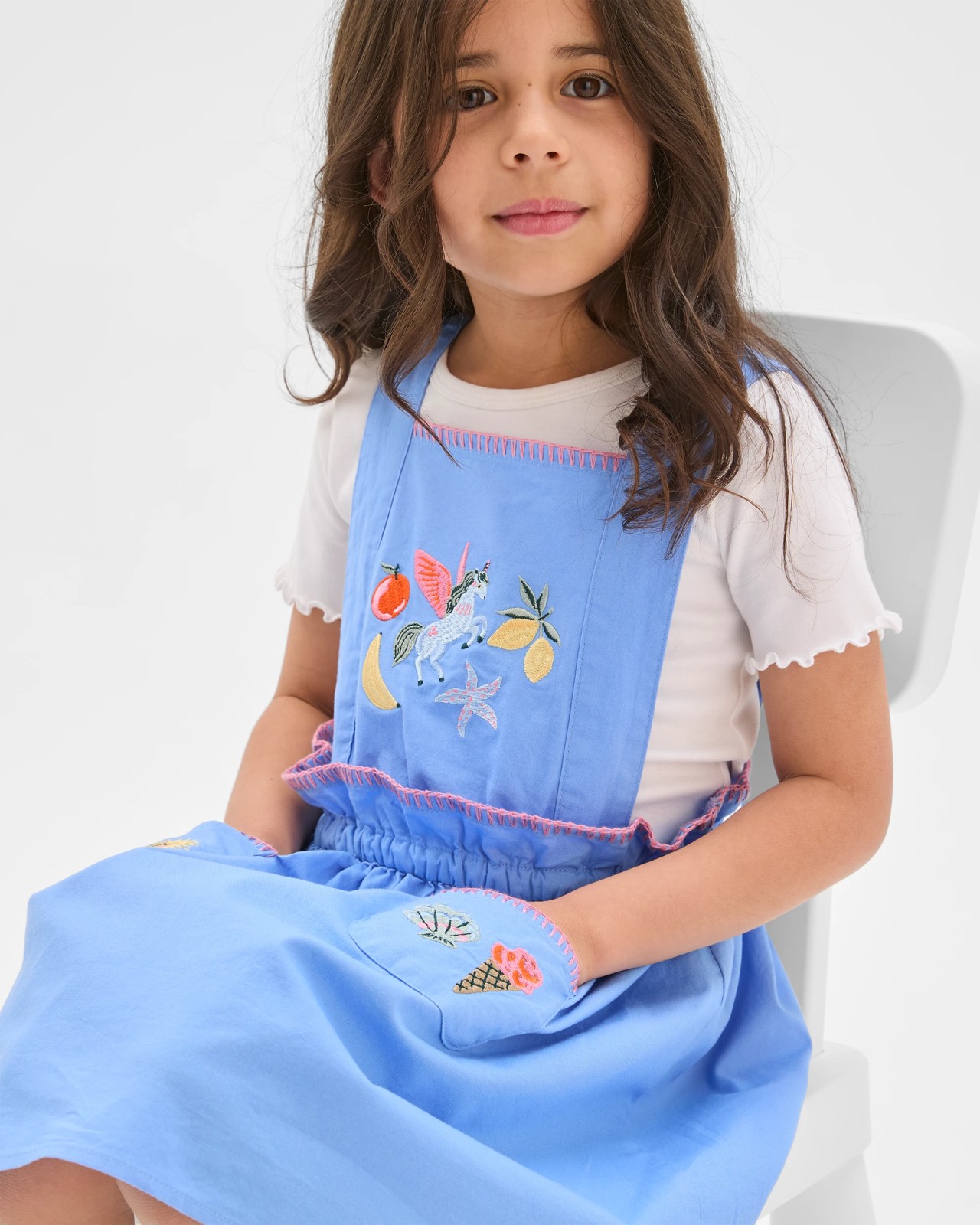 Australian Cotton Woven Apron Dress - Embroidery Blue 3 of 6