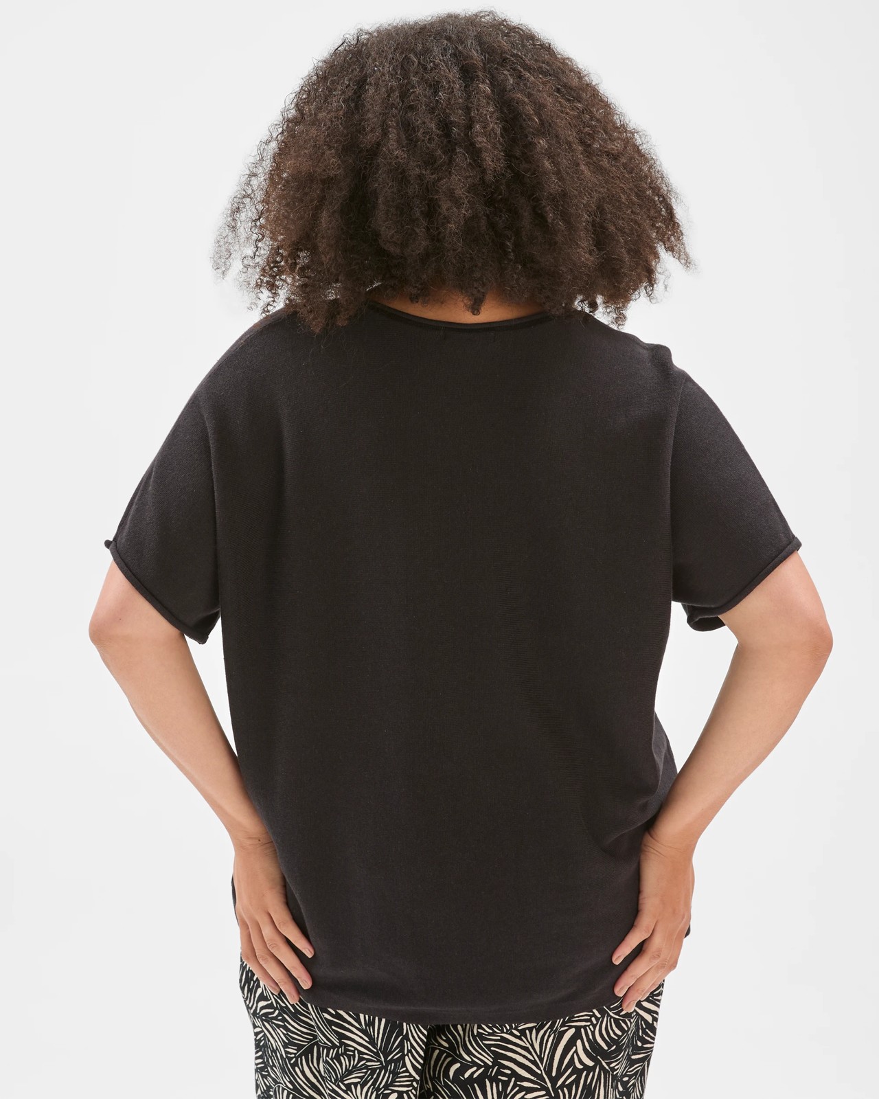 Plus Size Australian Cotton Blend Roll Edge Knit Top - Black 5 of 5