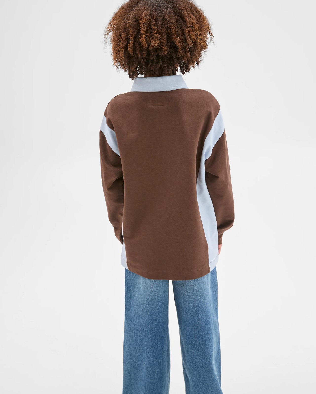 Australian Cotton Long Sleeve Panelled Rugby T-Shirt - Brown / Blue 4 of 6