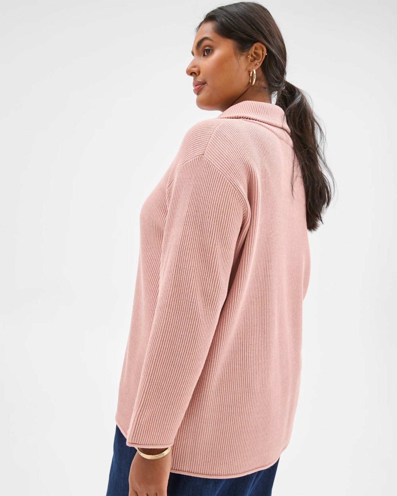 Plus Size Australian Cotton Blend 1/4 Zip Jumper - Blush 5 of 5