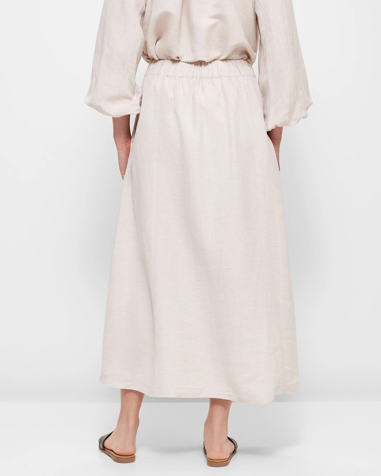 Linen Blend Button Through Midi Skirt - Preview 4 of 5