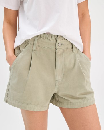 Gathered Waist Denim Shorts