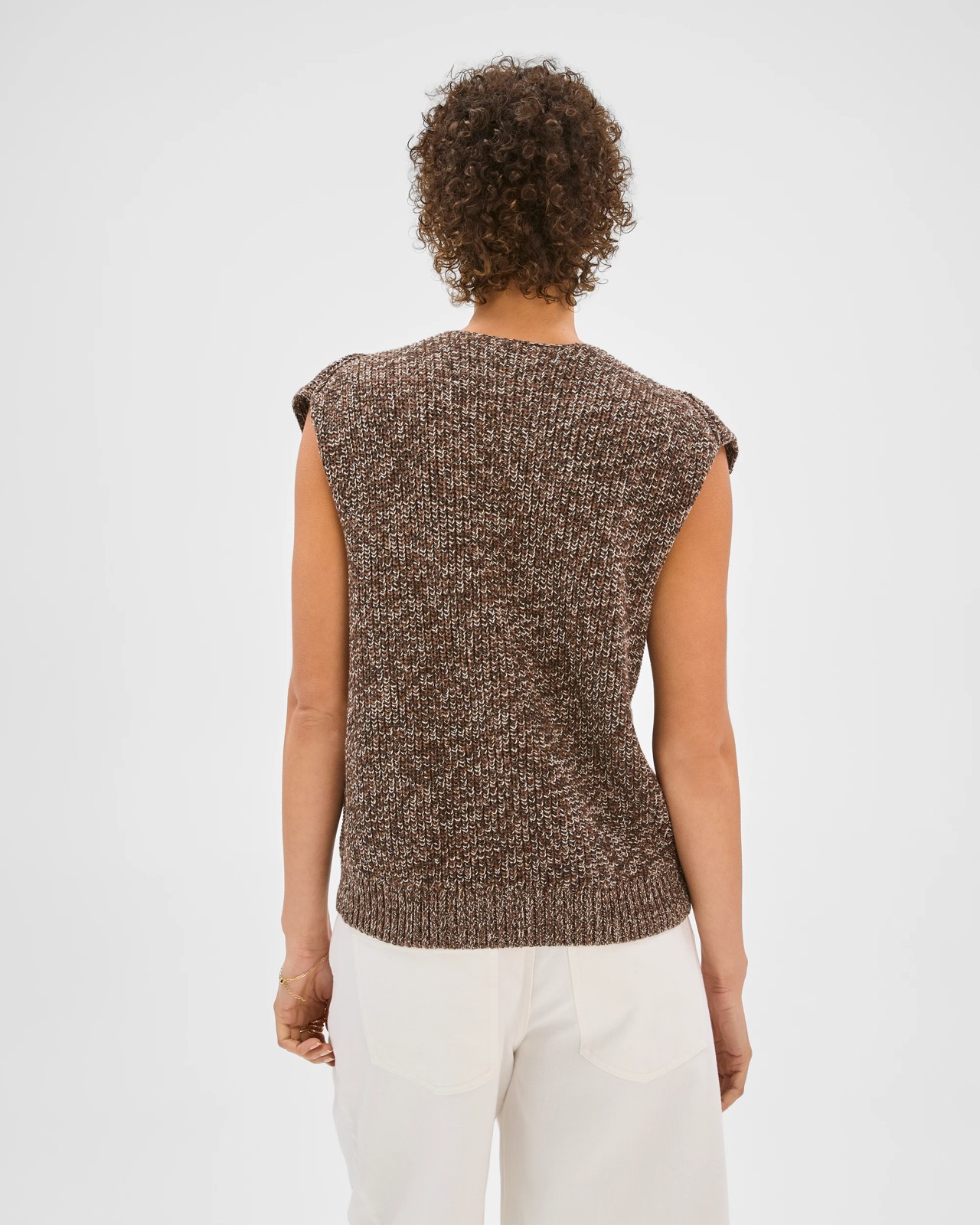 Australian Cotton Button Through Twist Knitted Vest - Coffee 5 of 6