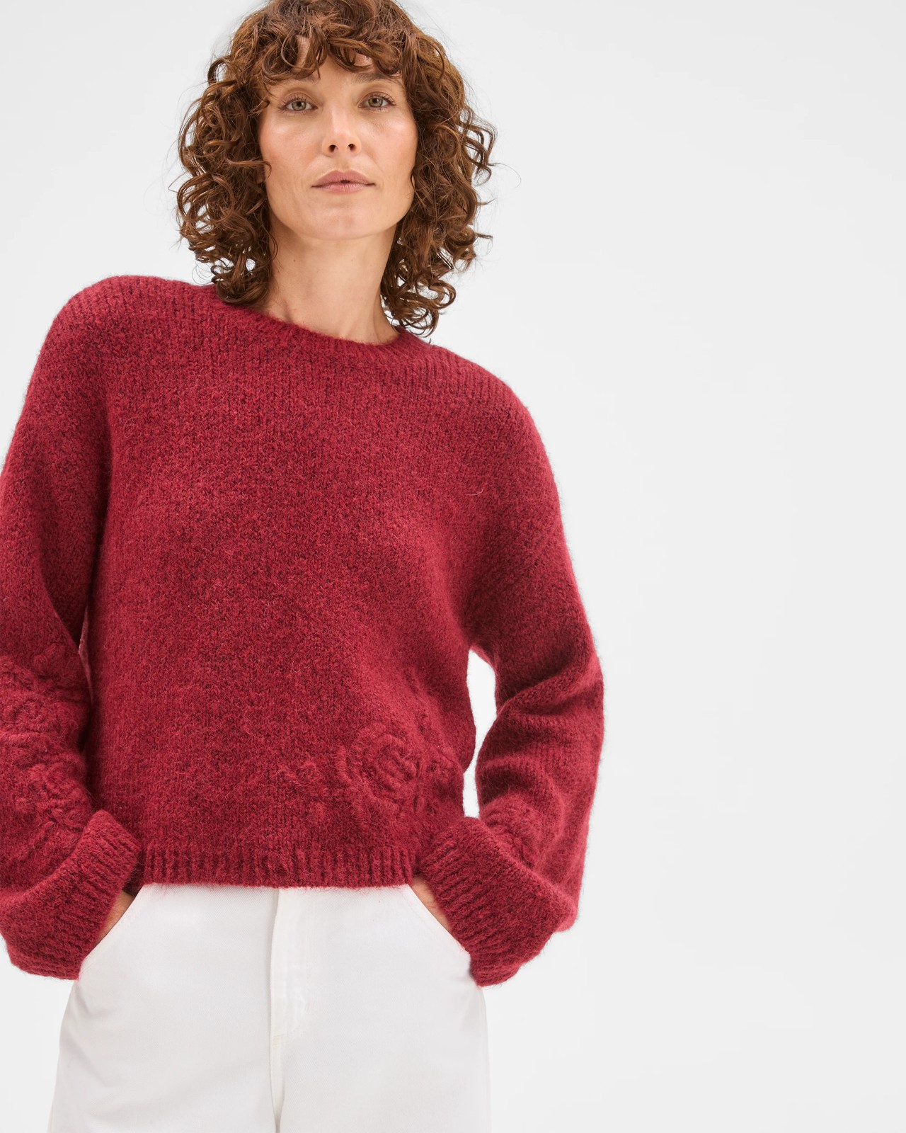 Long Sleeve Boxy Fit Crop Length Embroidered Sweater 6 of 6