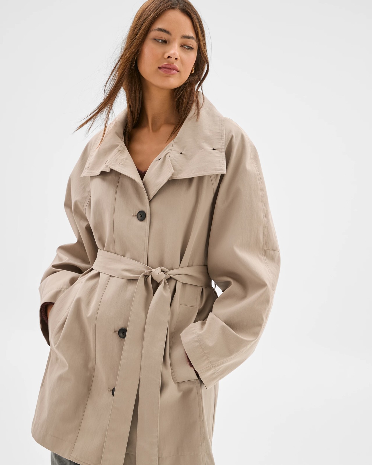 Lily Loves Australian Cotton Blend Funnel Neck Short Trench Coat 3 of 5