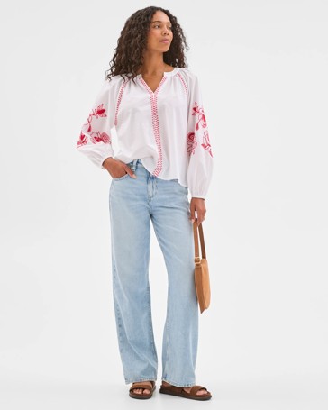Long Sleeve Embroidered Stitch Blouse