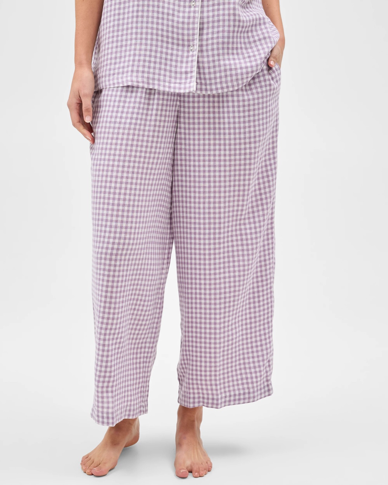 Linen Blend 7/8 Length Pyjama Set - Purple gingham 5 of 6