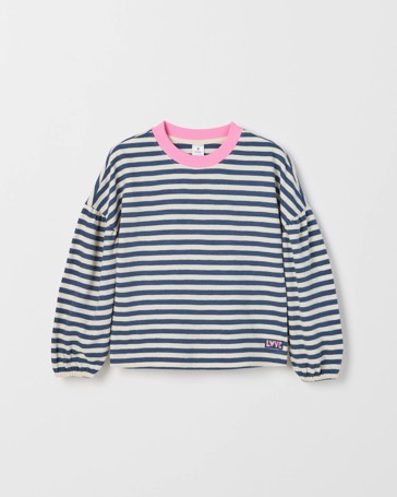 Australian Cotton Long Balloon Sleeve Striped T-Shirt