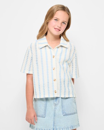 Button Through Knit Stripe Shirt