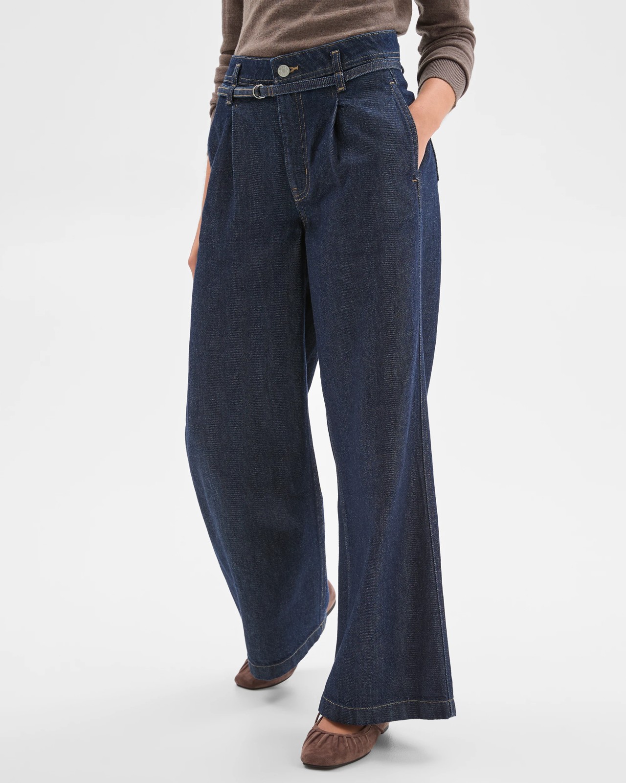 Petites Belted Slouch Denim Jeans 4 of 5