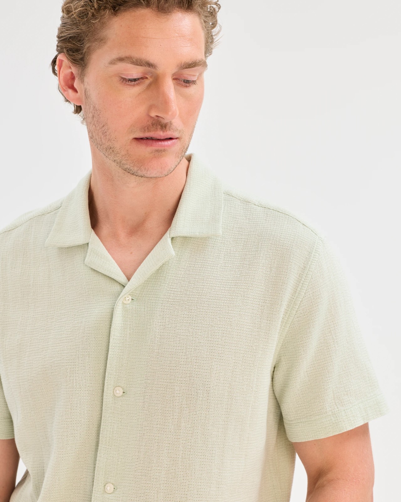 Australian Cotton Short Sleeve Textured Shirt - Silt Green 4 of 5