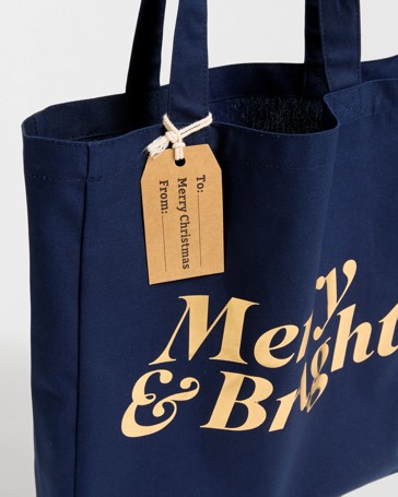 Cotton Merry & Bright Christmas Tote Bag