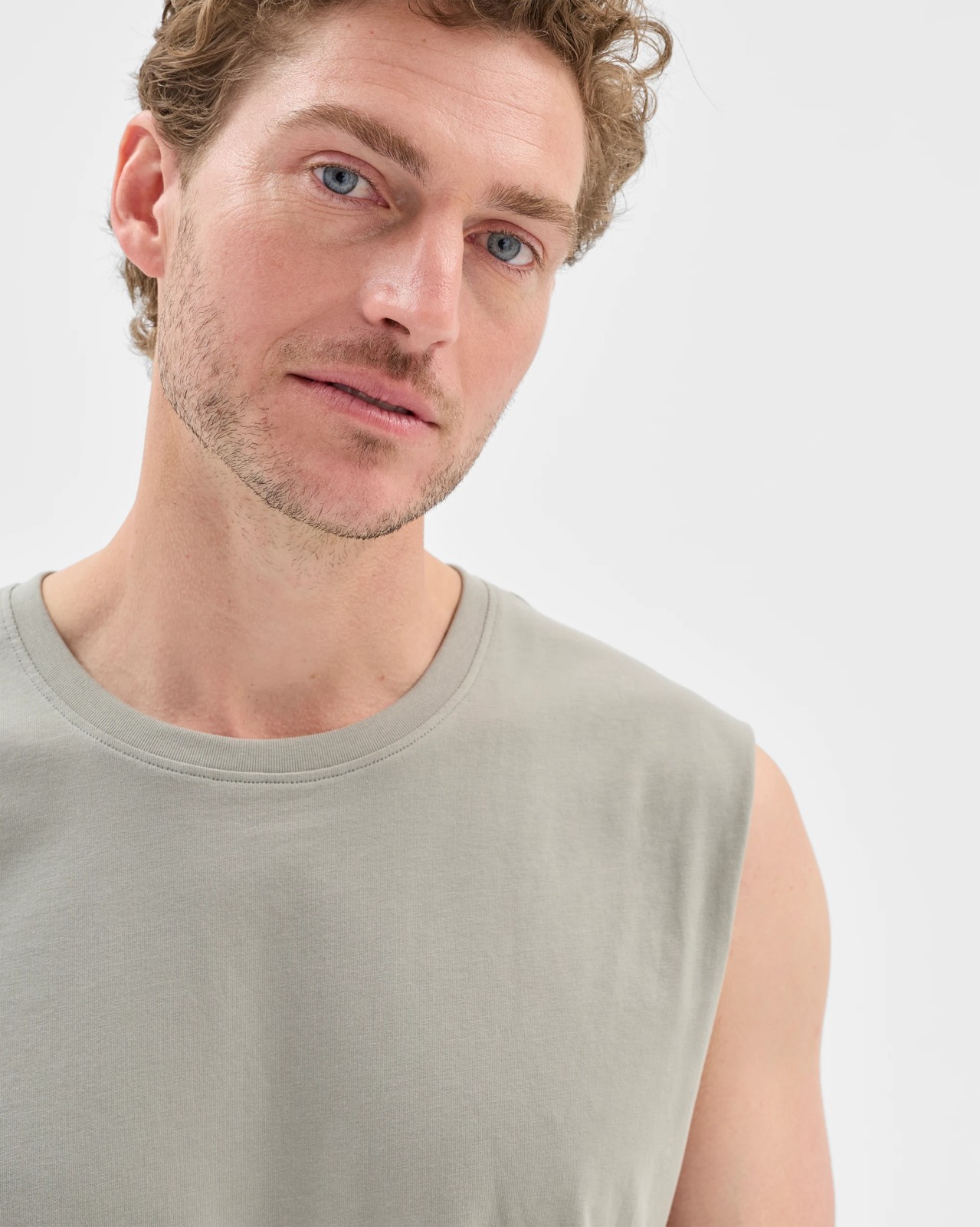 Australian Cotton Plain Tank Top  - Forest Fog 3 of 5