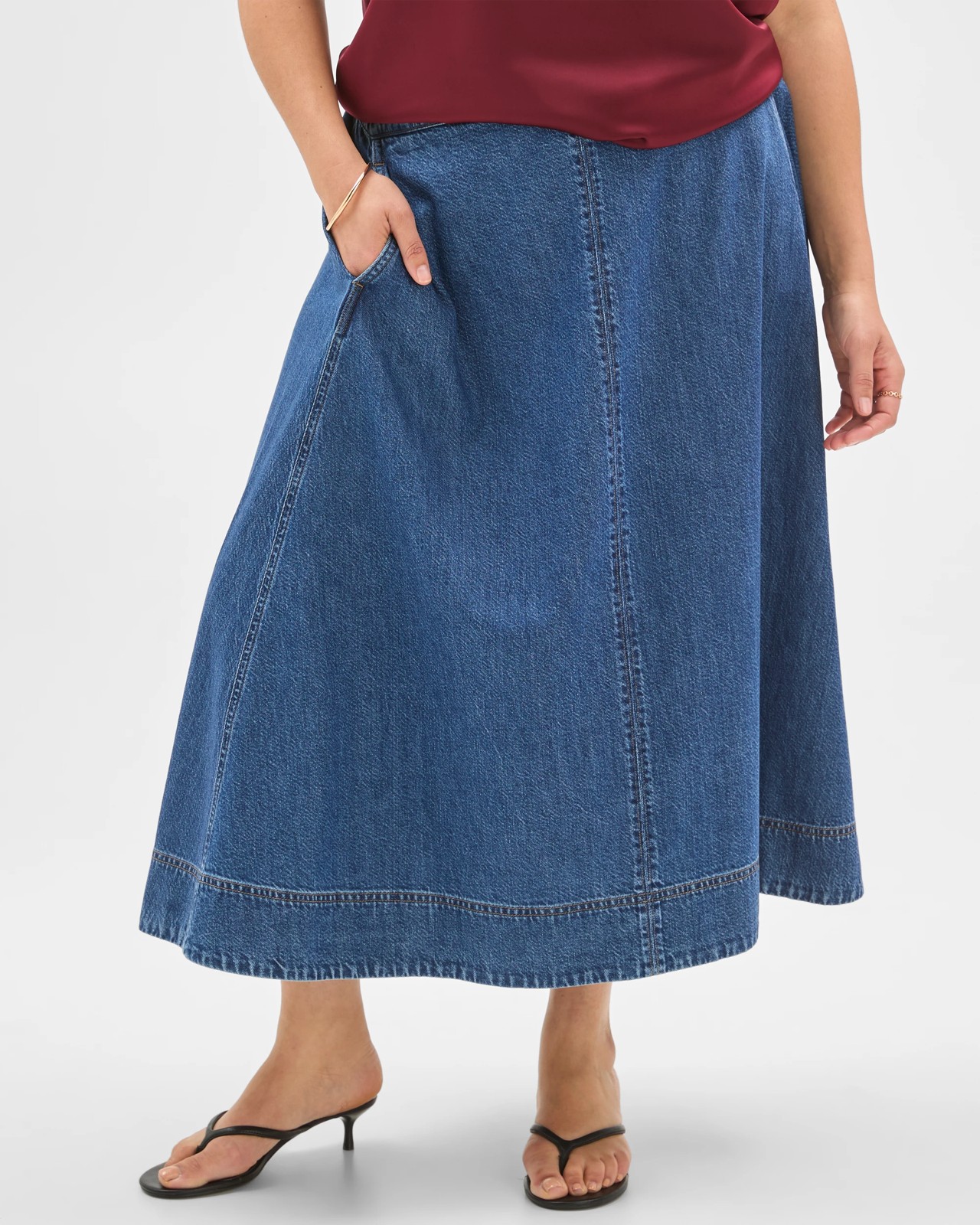 Plus Size Elasticated Waist Denim Midi Skirt 2 of 5