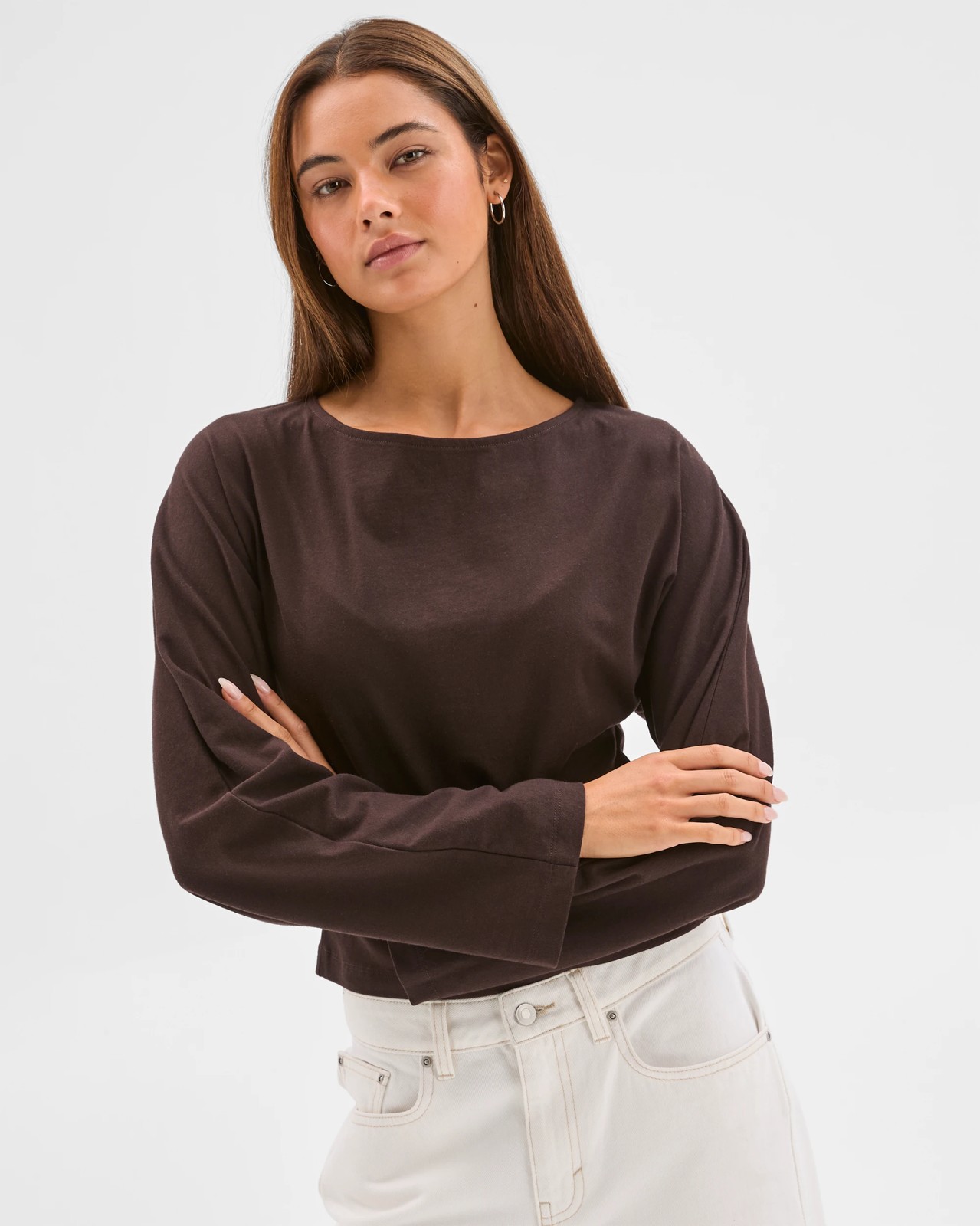 Lily Loves Australian Cotton Cinch In Long Sleeve Top - Truffle 3 of 5