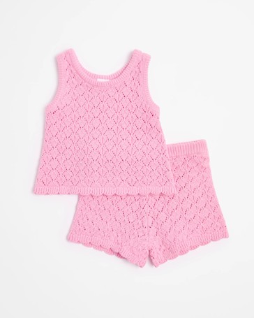 Baby Organic Cotton Knit Top & Shorts 2 Piece Set - Pink