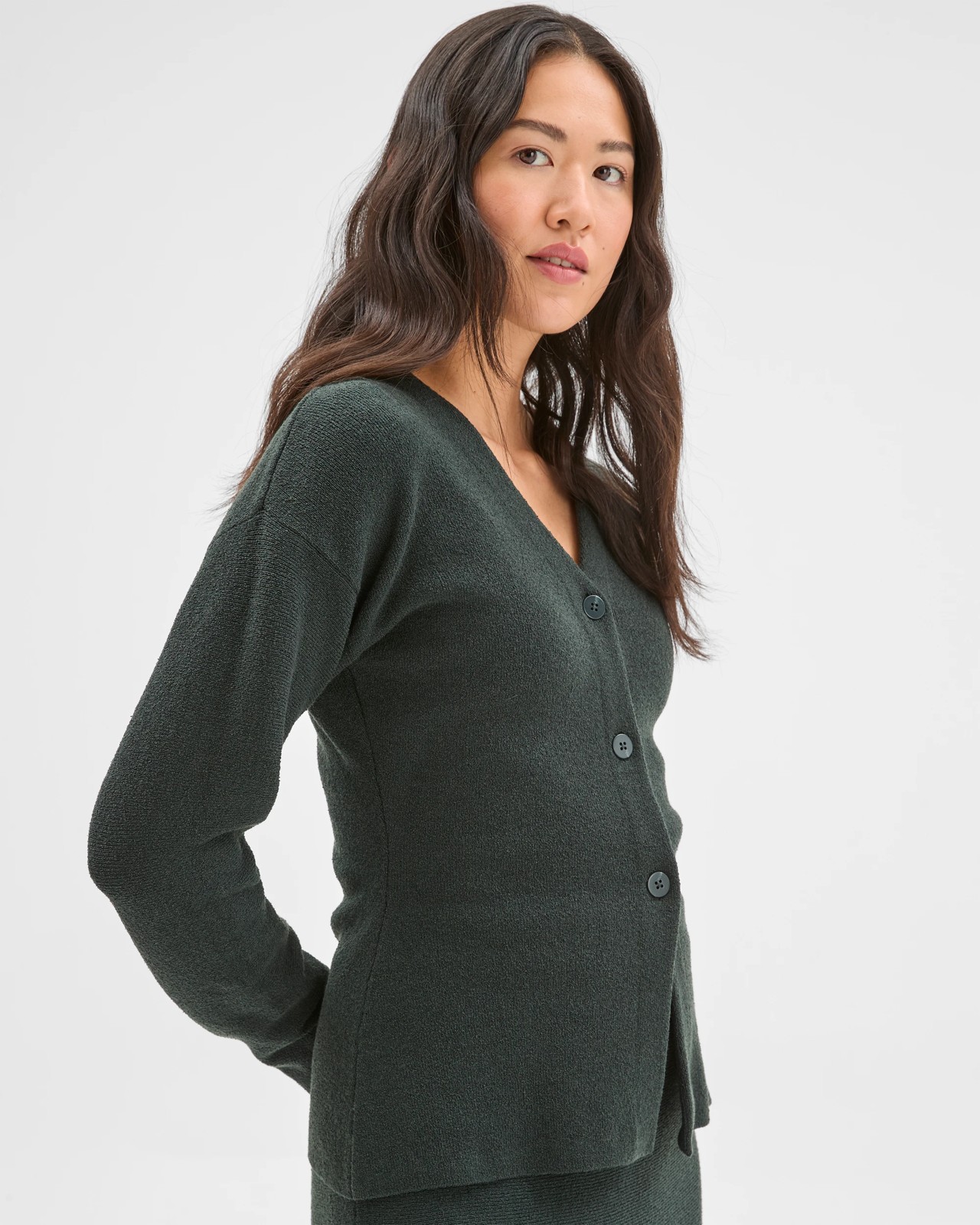 Preview Boucle Long Sleeve Cocoon  Cardigan - Mid Jade 4 of 6