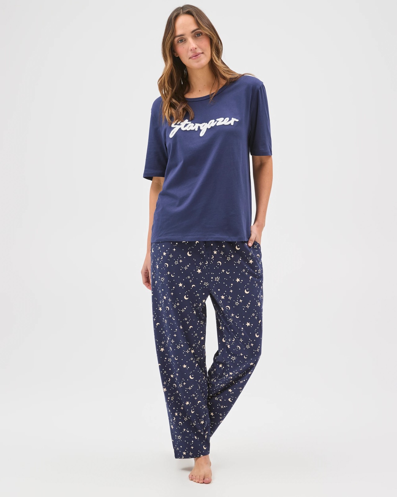 Australian Cotton 7/8 Length Jersey Sleep Pants - Stargazer 2 of 6