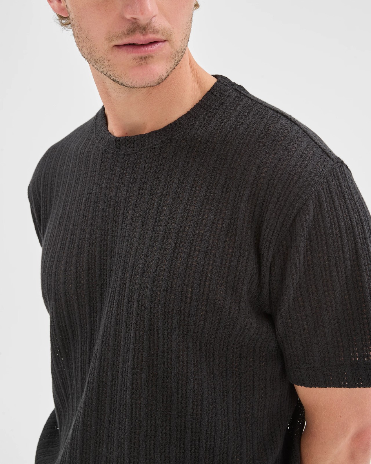 Australian Cotton Blend Pointelle T-Shirt - Black 3 of 6