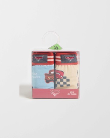 Licensed Disney Pixar Cars Australian Cotton 4 Pack Younger Boys Trunks