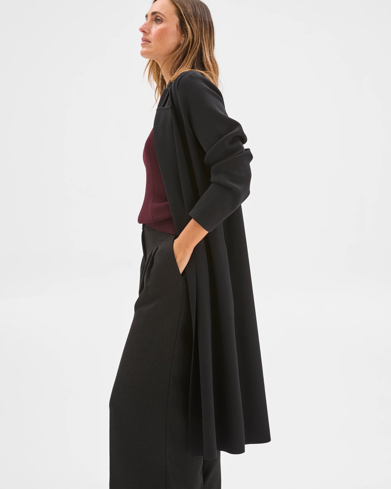 Preview Crepe Knit Midi Length Coat 3 of 6