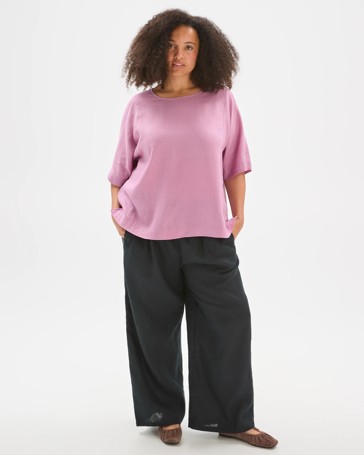 Plus Size European Linen Seam Detail T-Shirt