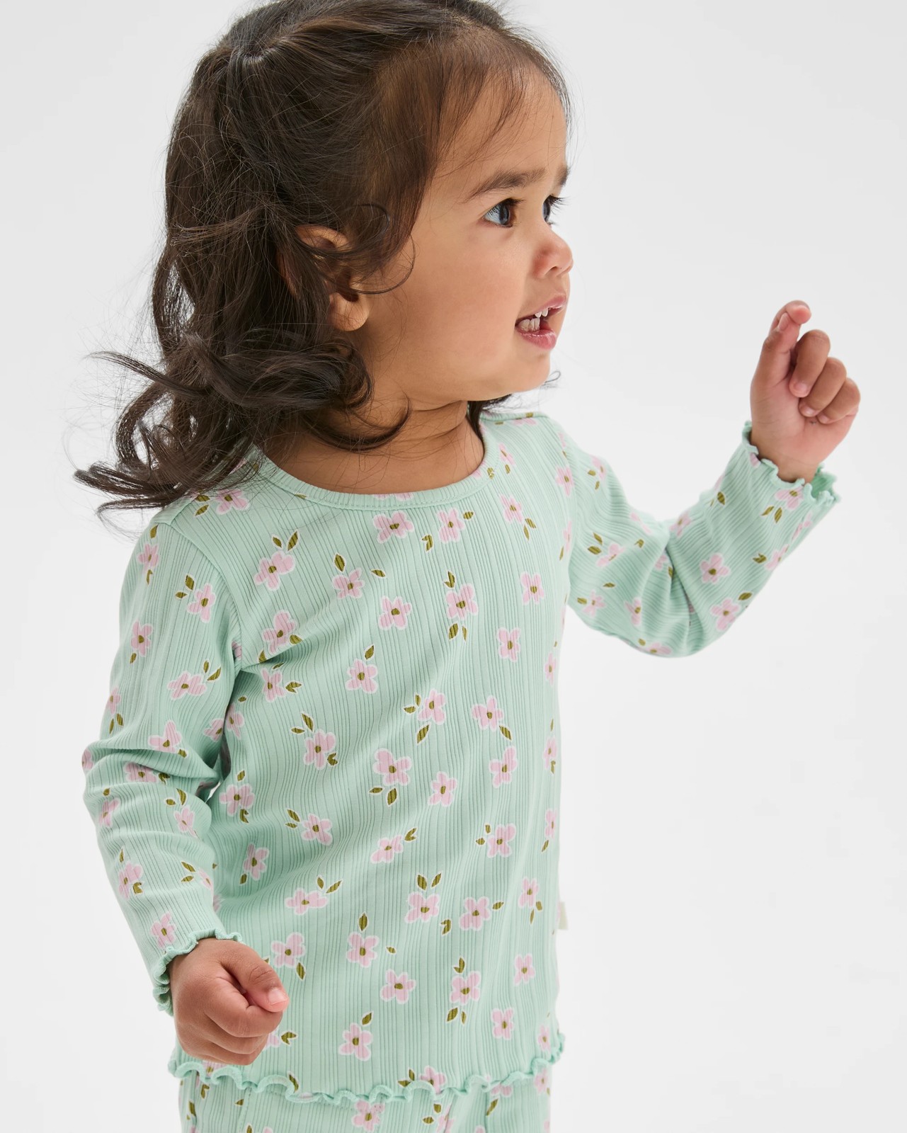 Baby Organic Cotton Long Sleeve Rib T-Shirt - Daisy Gossamer Green 3 of 5