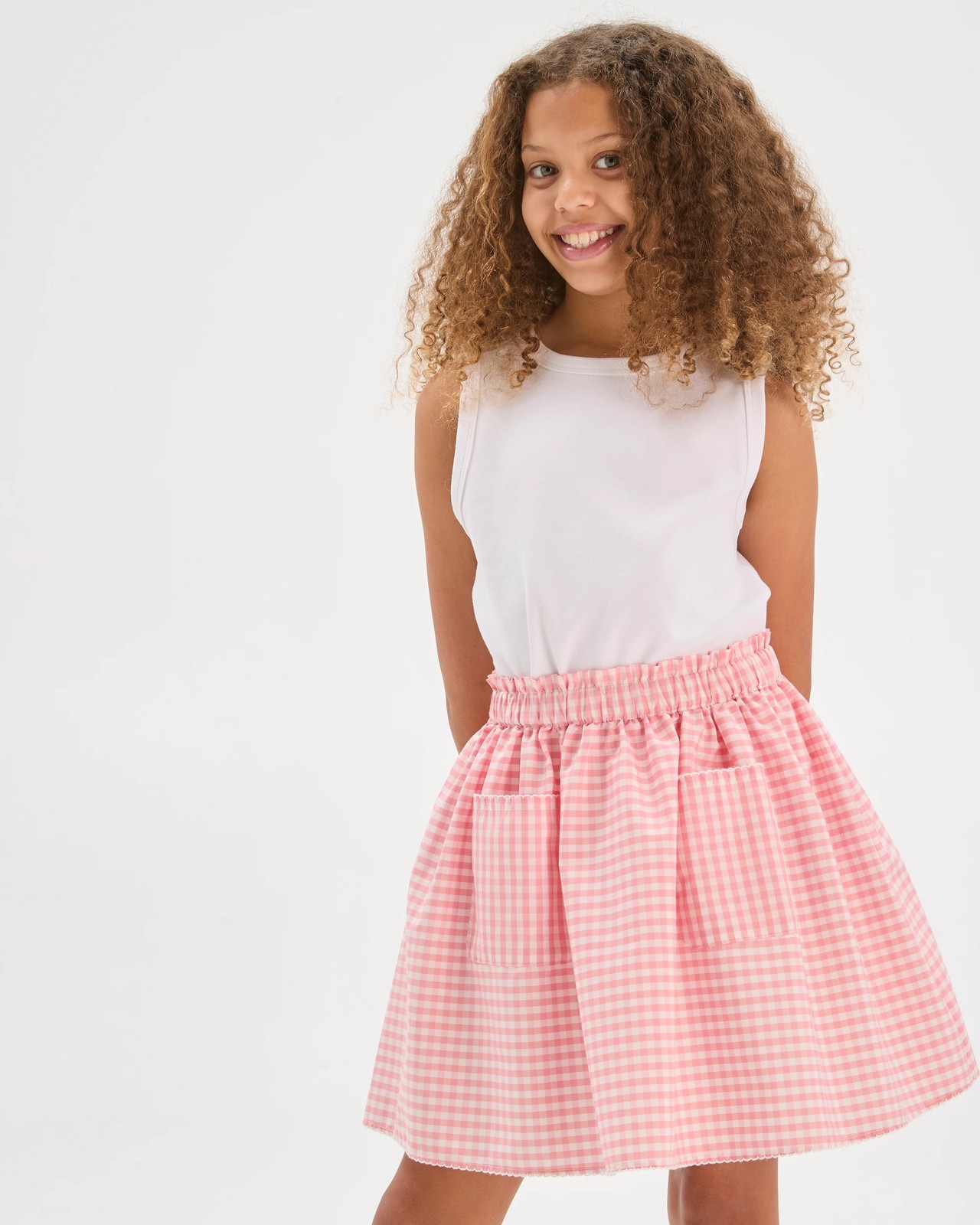 Woven A-Line Pull On Skirt - Gingham Pink 2 of 5